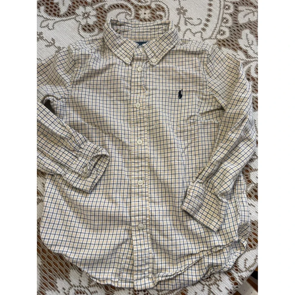 Ralph Lauren Kids Yellow Navy Tattersall Check Button Down Shirt Size 5